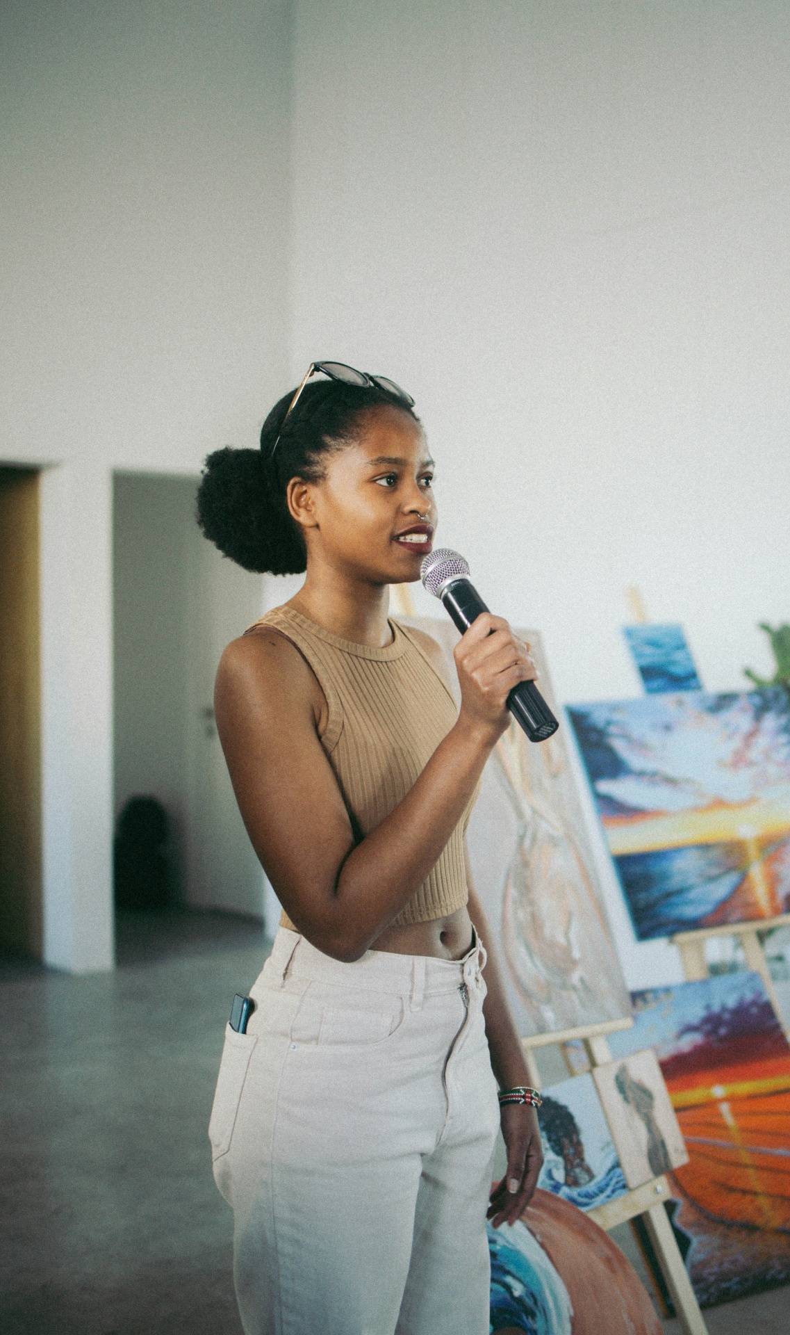Young woman developing her public speaking voice